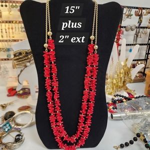 Vintage Talbots Red Faux Coral Double Strand Necklace Like New